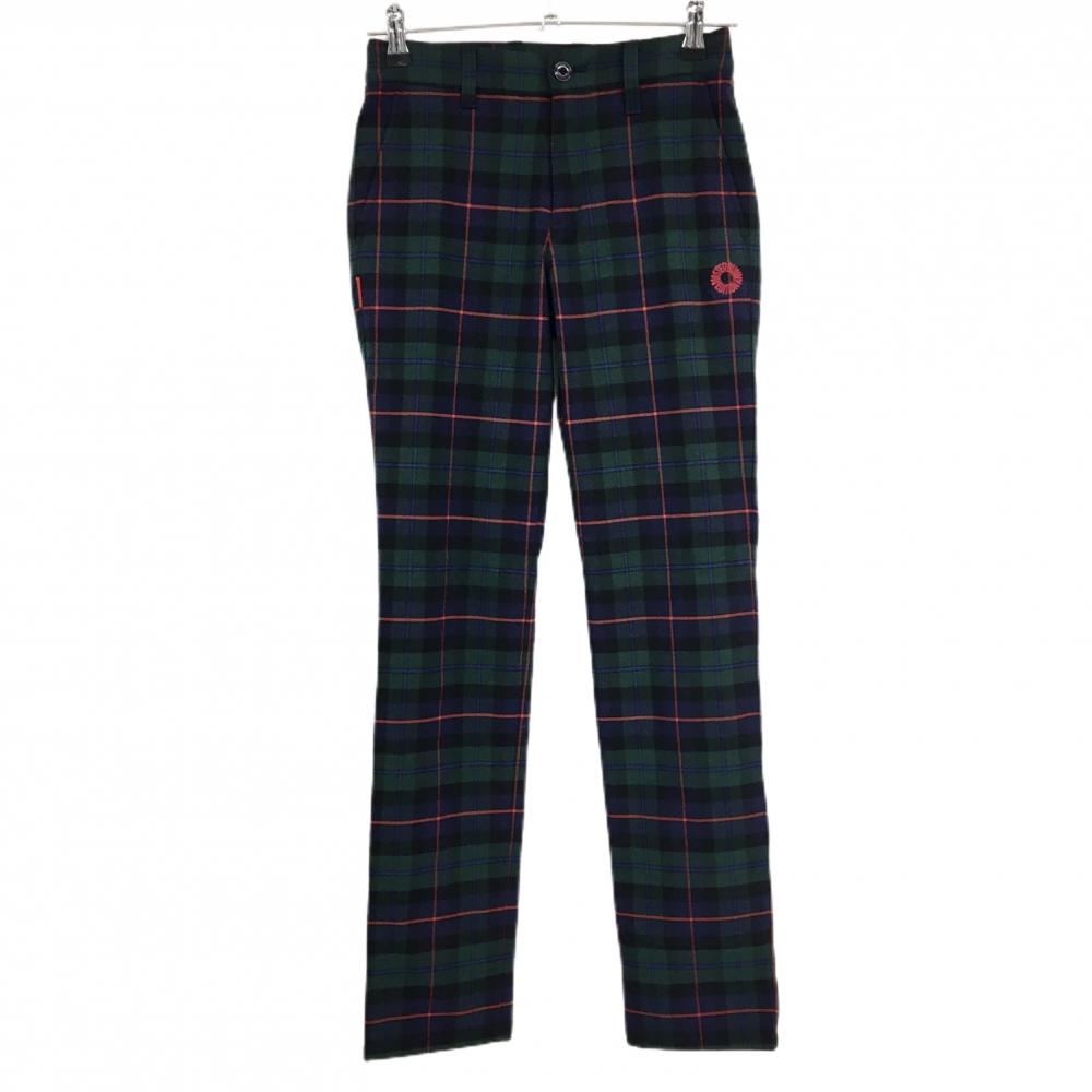 【超美品】マスターバニー パンツ グリーン×パープル チェック 裏地付 レディース 00(XS) ゴルフウェア MASTER BUNNY EDITION