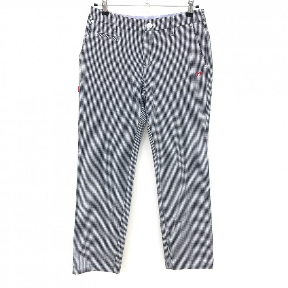 【美品】マスターバニー パンツ 白×ネイビー ギンガムチェック サッカー生地 レディース 1(M) ゴルフウェア MASTER BUNNY EDITION