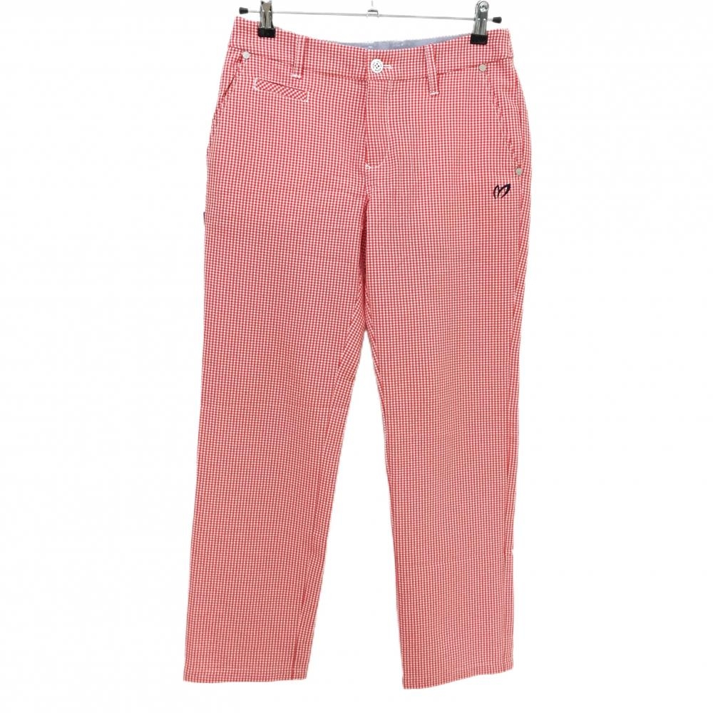 【美品】マスターバニー パンツ 白×レッド ギンガムチェック サッカー生地 レディース 1(M) ゴルフウェア MASTER BUNNY EDITION