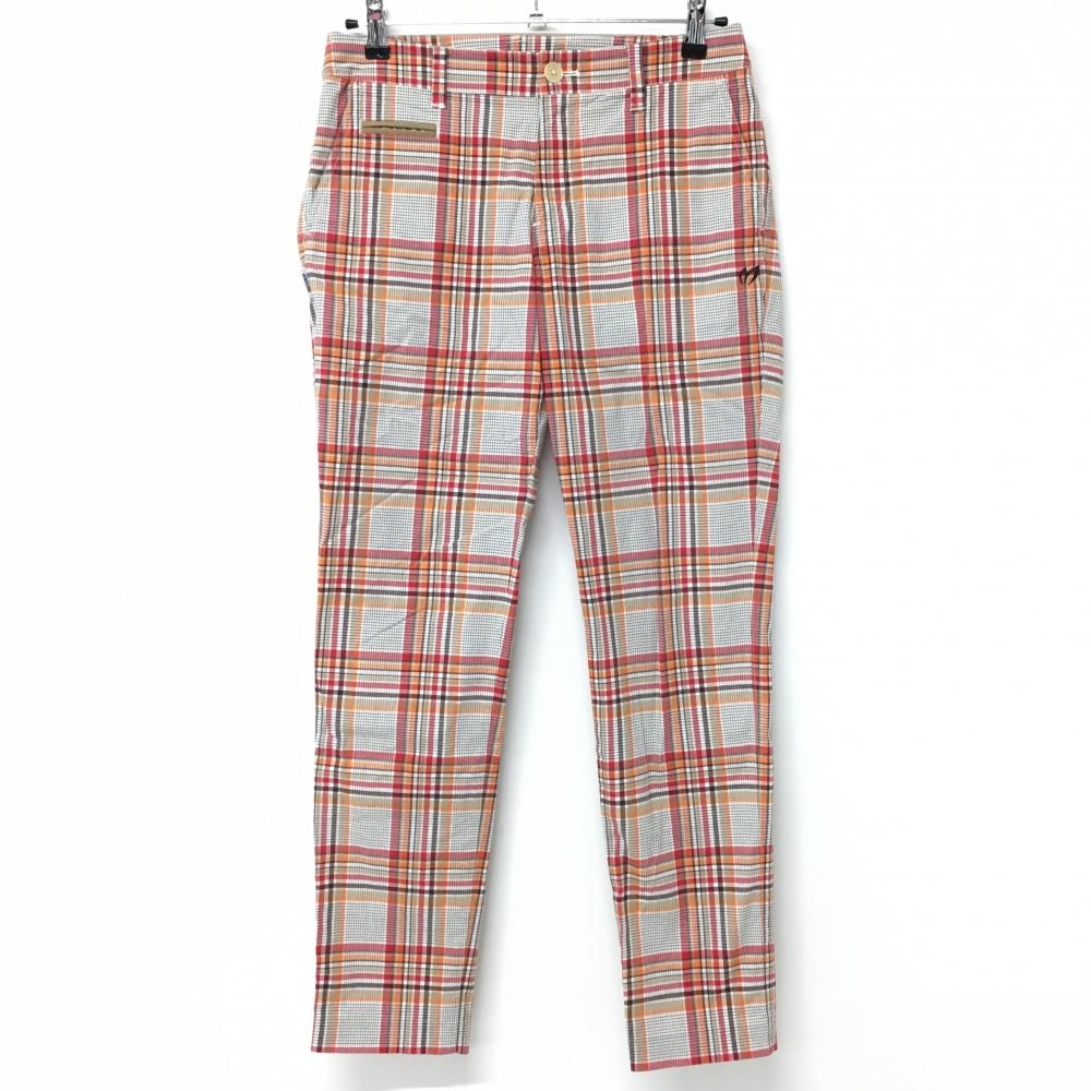 【美品】マスターバニー パンツ レッド×オレンジ×白 チェック  レディース 2(L) ゴルフウェア MASTER BUNNY EDITION