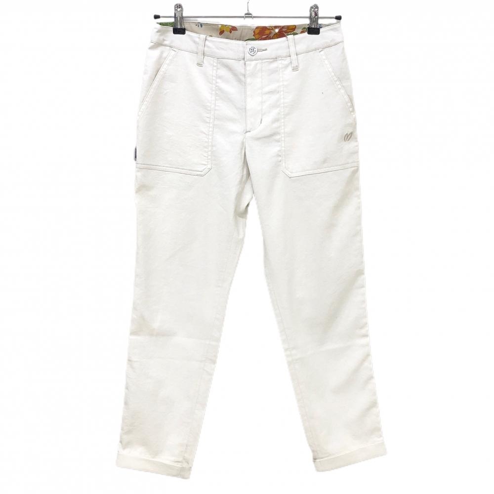 マスターバニー パンツ 白 麻混 ウエスト裏ハイビスカス  レディース 0(S) ゴルフウェア MASTER BUNNY EDITION