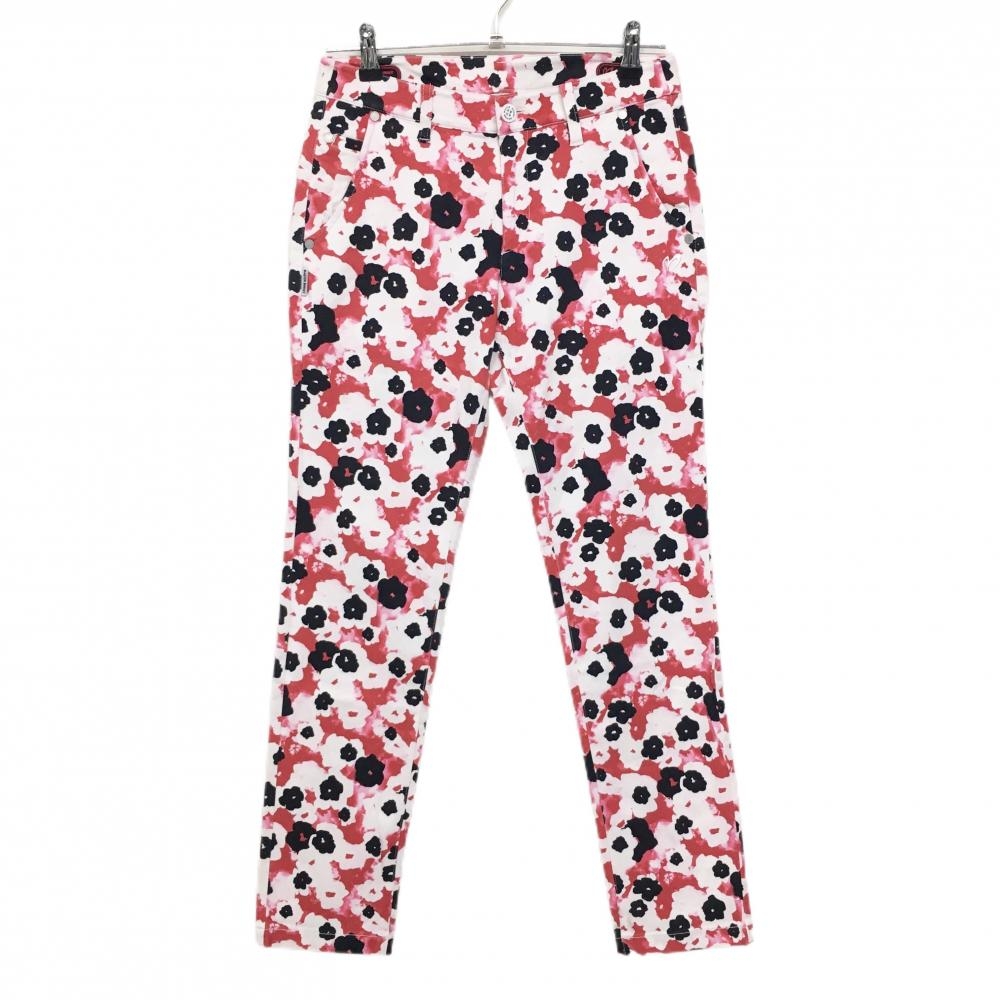 【超美品】マスターバニー パンツ 白×レッド×黒 花柄 ストレッチ  レディース 1(M) ゴルフウェア MASTER BUNNY EDITION