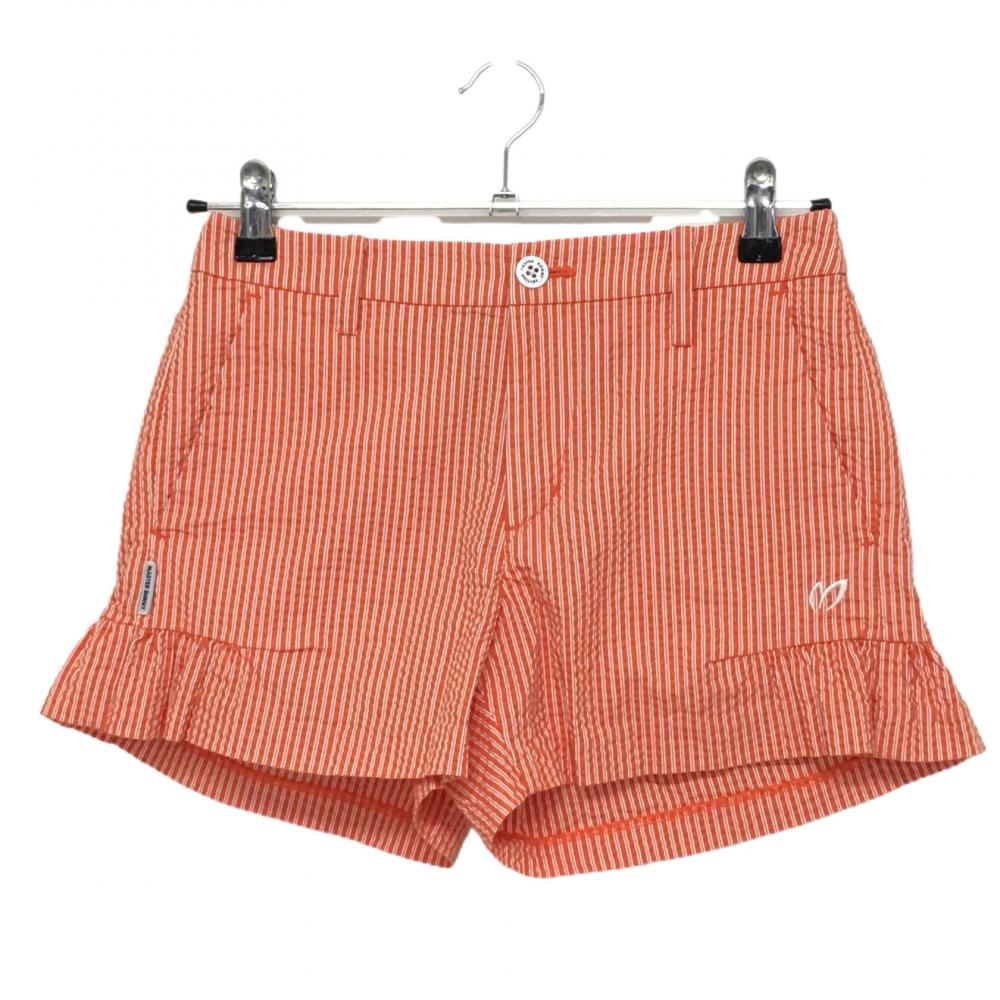 【美品】マスターバニー ショートパンツ オレンジ×白 ストライプ サッカー生地  レディース 0(S) ゴルフウェア MASTER BUNNY EDITION