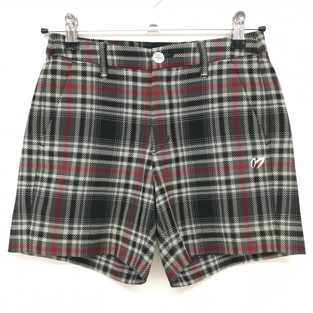 【美品】マスターバニー ショートパンツ グレー×黒×レッド チェック ニット レディース 00(XS) ゴルフウェア MASTER BUNNY EDITION