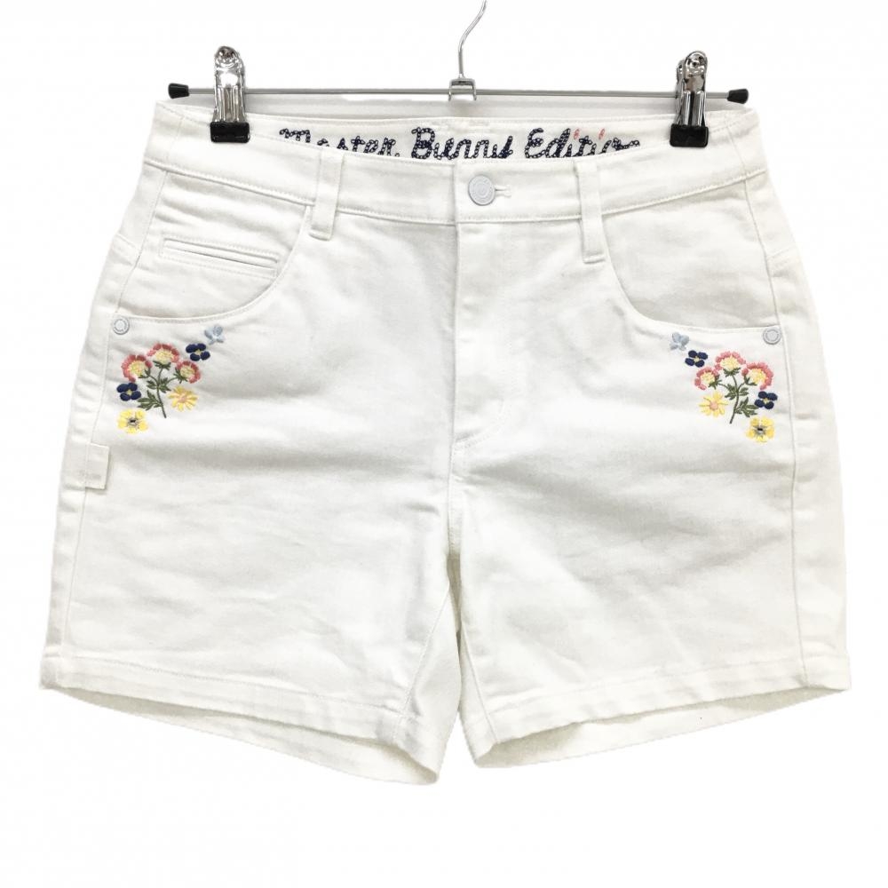 【美品】マスターバニー ショートパンツ 白 花刺しゅう レディース 1(M) ゴルフウェア MASTER BUNNY EDITION