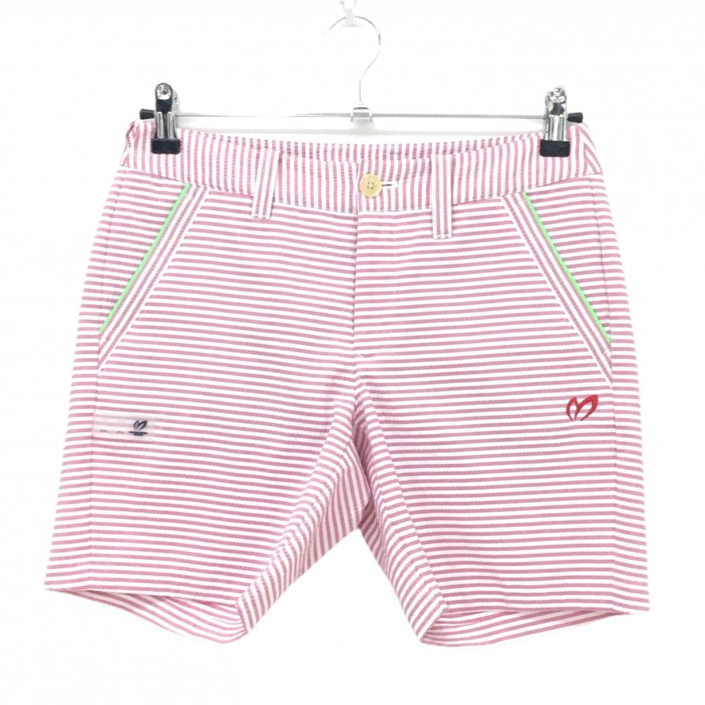 【超美品】マスターバニー ショートパンツ レッド×白 ボーダー サッカー生地 レディース 0(S) ゴルフウェア MASTER BUNNY EDITION