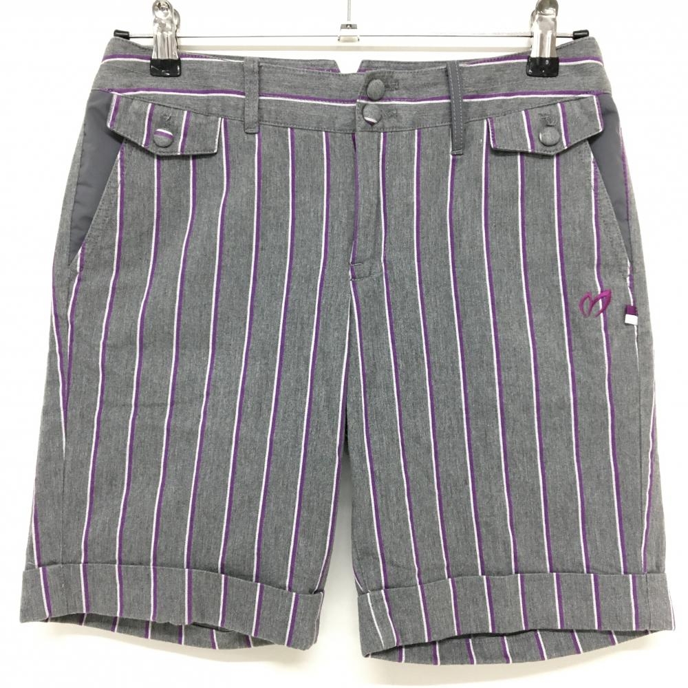【美品】マスターバニー ショートパンツ グレー×パープル ストライプ  レディース 1 ゴルフウェア MASTER BUNNY EDITION