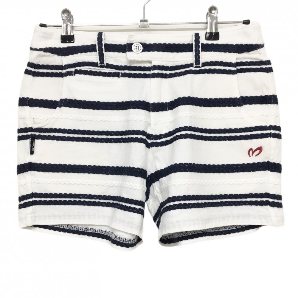 【美品】マスターバニー ショートパンツ 白×ネイビー ボーダー ストレッチ  レディース 0(S) ゴルフウェア MASTER BUNNY EDITION