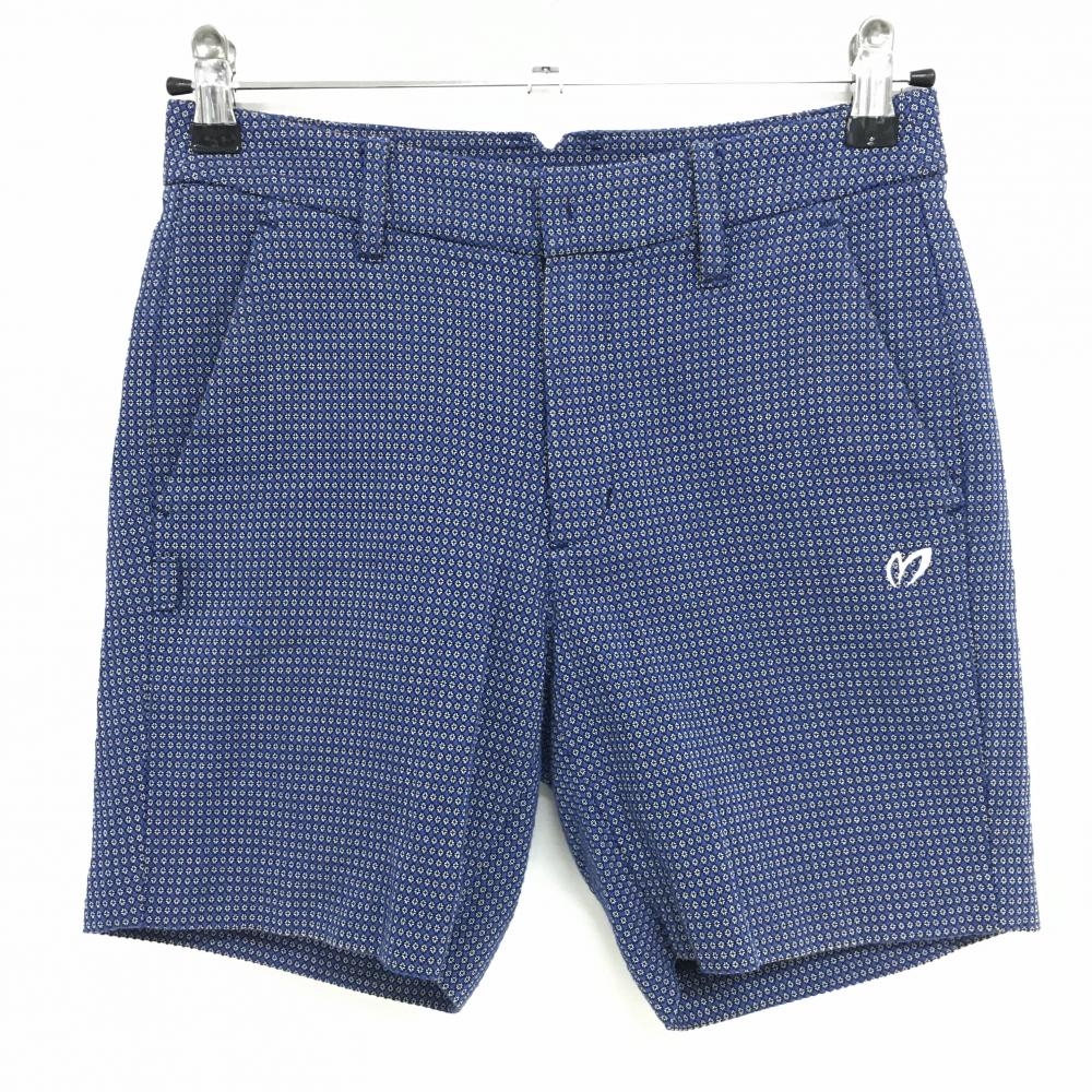 【超美品】マスターバニー ショートパンツ ブルー系×白 総柄 ロゴ白 レディース 0(S) ゴルフウェア MASTER BUNNY EDITION