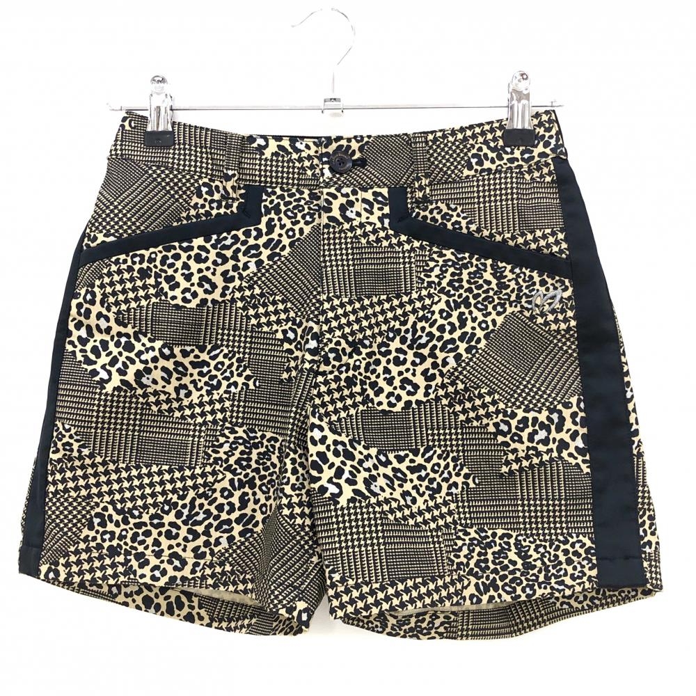 【超美品】マスターバニー ショートパンツ ベージュ×黒 レオパード柄  レディース 0(S) ゴルフウェア MASTER BUNNY EDITION