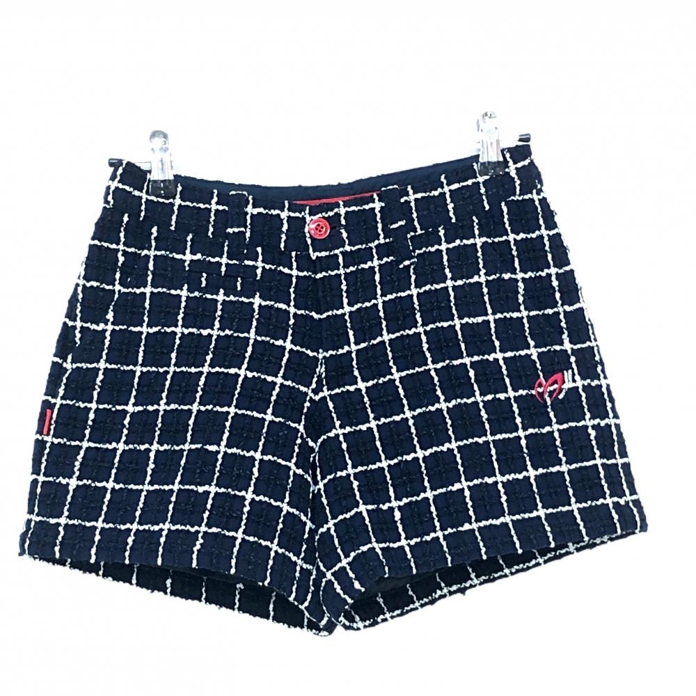 【美品】マスターバニー ショートパンツ ネイビー×白 格子 裏地付き レディース 0(S) ゴルフウェア MASTER BUNNY EDITION