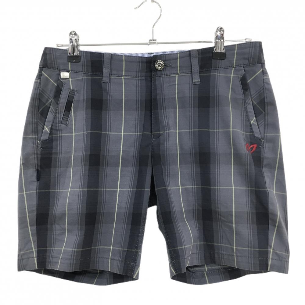 マスターバニー ショートパンツ グレー×ダークグレー×ライトイエロー チェック  レディース 2(L) ゴルフウェア MASTER BUNNY EDITION