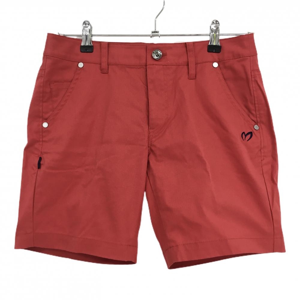 【美品】マスターバニー ショートパンツ レッド 細ストライプ地模様 ロゴネイビー レディース 0(S) ゴルフウェア MASTER BUNNY EDITION