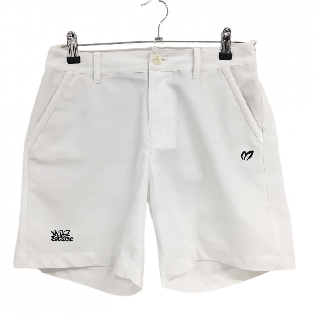 【超美品】マスターバニー ショートパンツ 白 ロゴ黒 ウエスト一部ゴム  レディース 2(L) ゴルフウェア 2024年モデル MASTER BUNNY EDITION