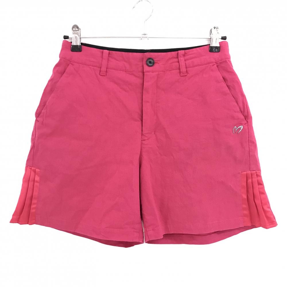 【美品】マスターバニー ショートパンツ ピンク×黒 サイド裾プリーツ レディース 2(L) ゴルフウェア MASTER BUNNY EDITION