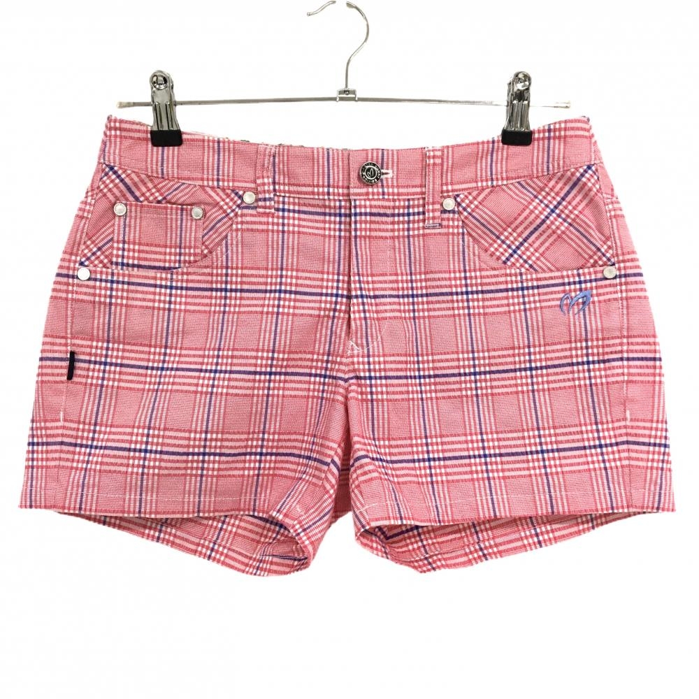 【超美品】マスターバニー ショートパンツ ピンク×ブルー チェック ストレッチ  レディース 1(M) ゴルフウェア MASTER BUNNY EDITION