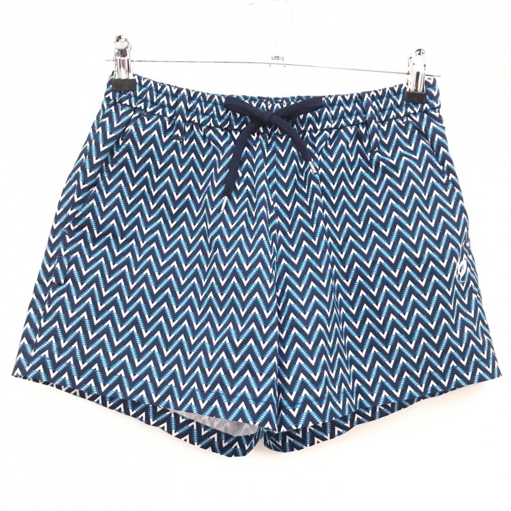 【超美品】マスターバニー ショートパンツ ネイビー×白 ギザギザ総柄 ウエストゴム  レディース 1(M) ゴルフウェア MASTER BUNNY EDITION