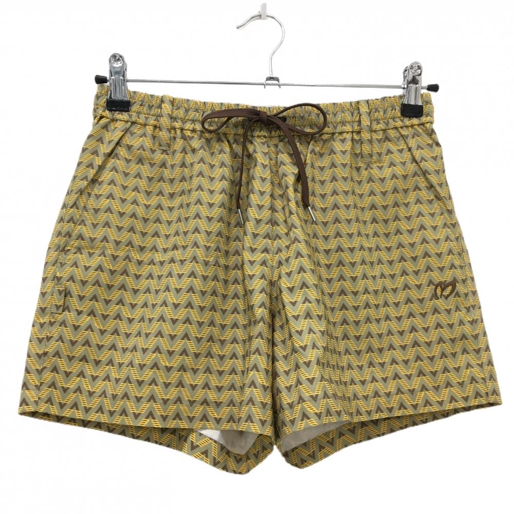 【超美品】マスターバニー ショートパンツ イエロー系×ブラウン ギザギザ総柄 レディース 1(M) ゴルフウェア MASTER BUNNY EDITION