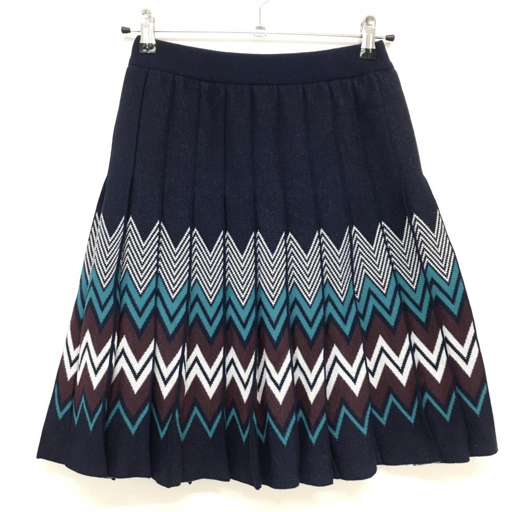 【超美品】マスターバニー プリーツスカート ネイビー×ブルー ギザギザ柄 レディース 0(S) ゴルフウェア MASTER BUNNY EDITION