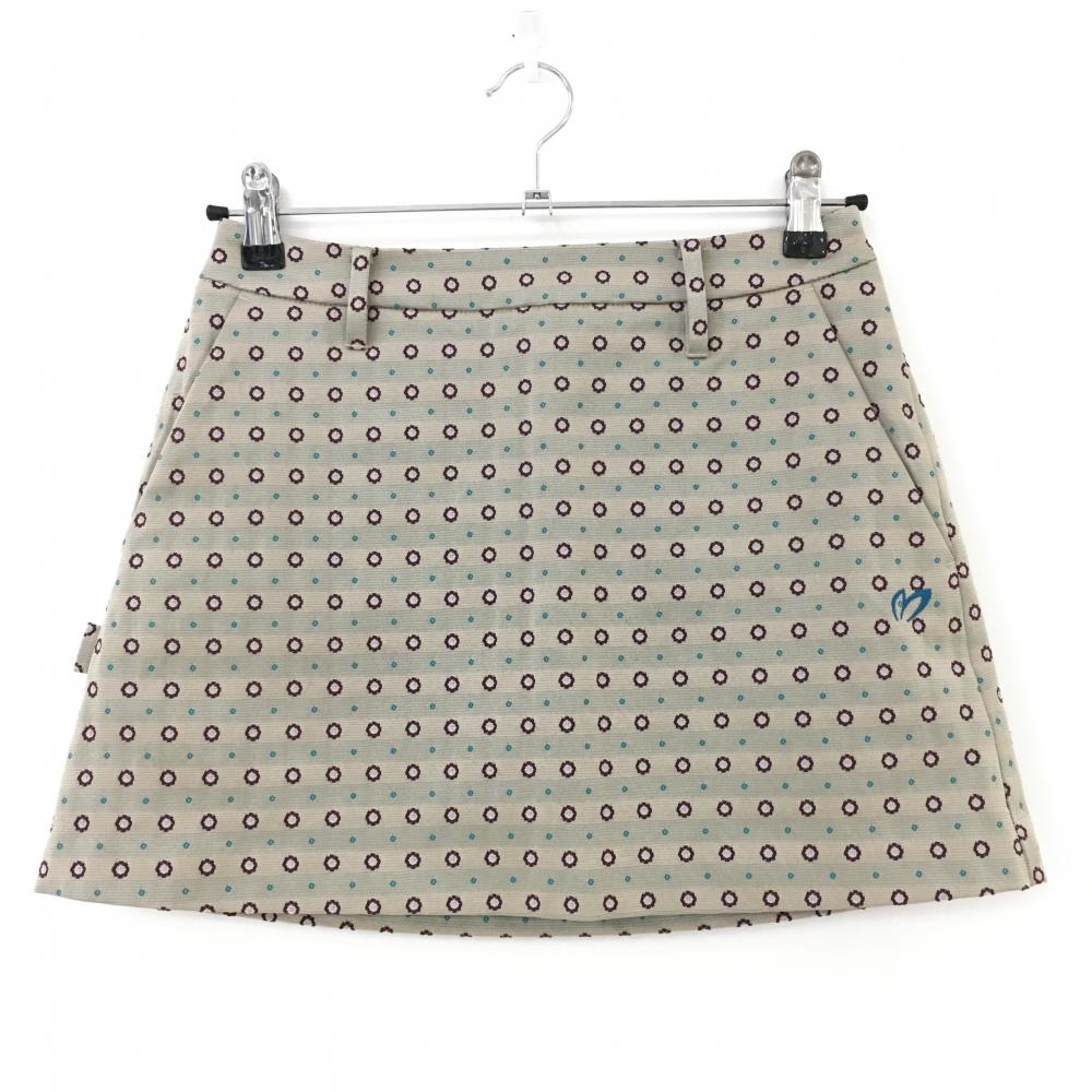 【超美品】マスターバニー スカート ベージュ×ボルドー×ライトブルー 刺しゅう総柄 レディース 0(S) ゴルフウェア MASTER BUNNY EDITION
