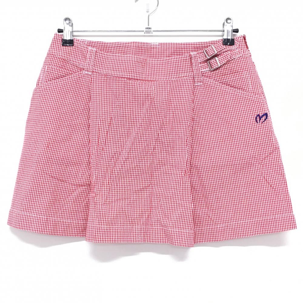 【超美品】マスターバニー スカート レッド×白 チェック コットン混 レディース 2(L) ゴルフウェア MASTER BUNNY EDITION