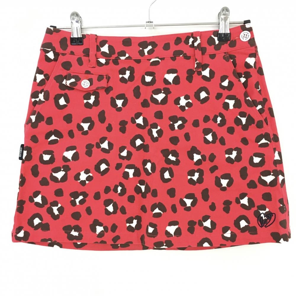 【超美品】マスターバニー スカート レッド×ブラウン レオパード柄 レディース 0(S) ゴルフウェア MASTER BUNNY EDITION