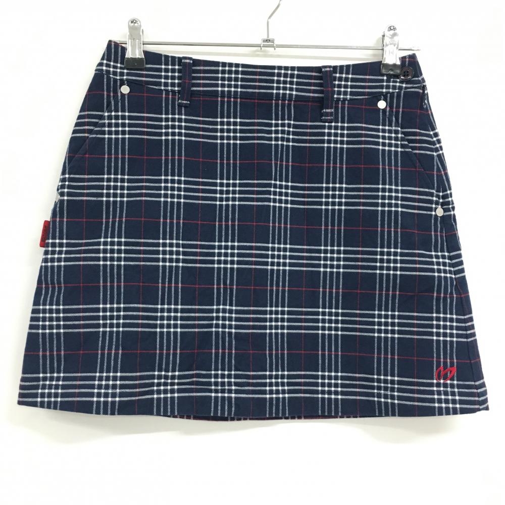 【超美品】マスターバニー スカート ネイビー×白 チェック 裏地微起毛 レディース 0(S) ゴルフウェア MASTER BUNNY EDITION