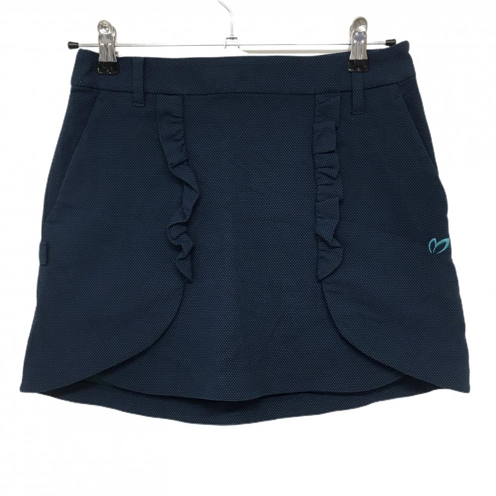 【超美品】マスターバニー スカート ネイビー×グリーン ピンドット 一部フリル レディース 0(S) ゴルフウェア MASTER BUNNY EDITION