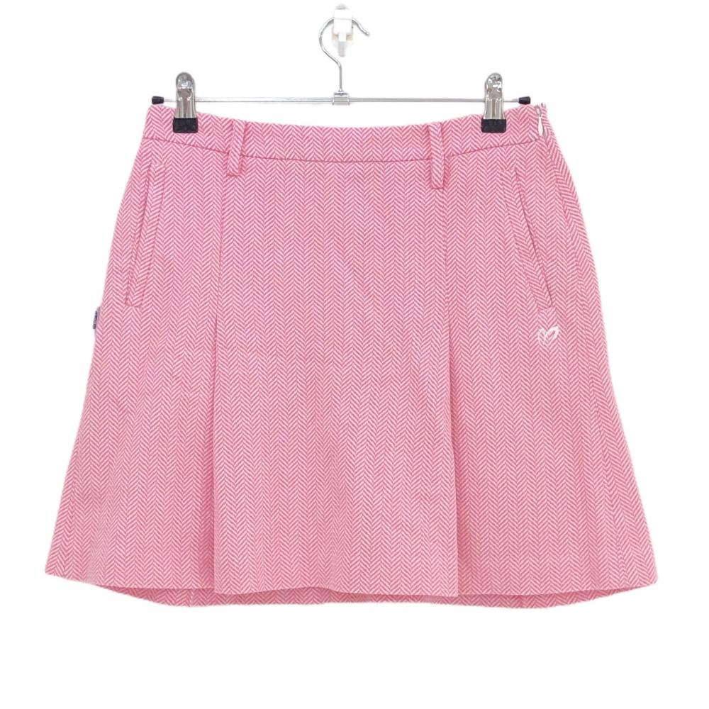 【超美品】マスターバニー スカート ピンク×白 ヘリンボーン 内側インナーパンツ レディース 2(L) ゴルフウェア MASTER BUNNY EDITION