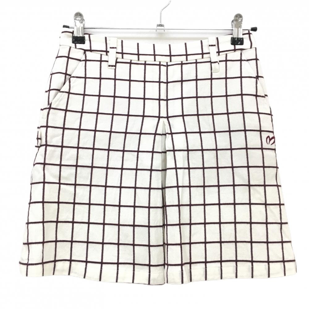 【美品】マスターバニー スカート 白×ボルド 格子チェック 内側インナーパンツ レディース 0(S) ゴルフウェア MASTER BUNNY EDITION