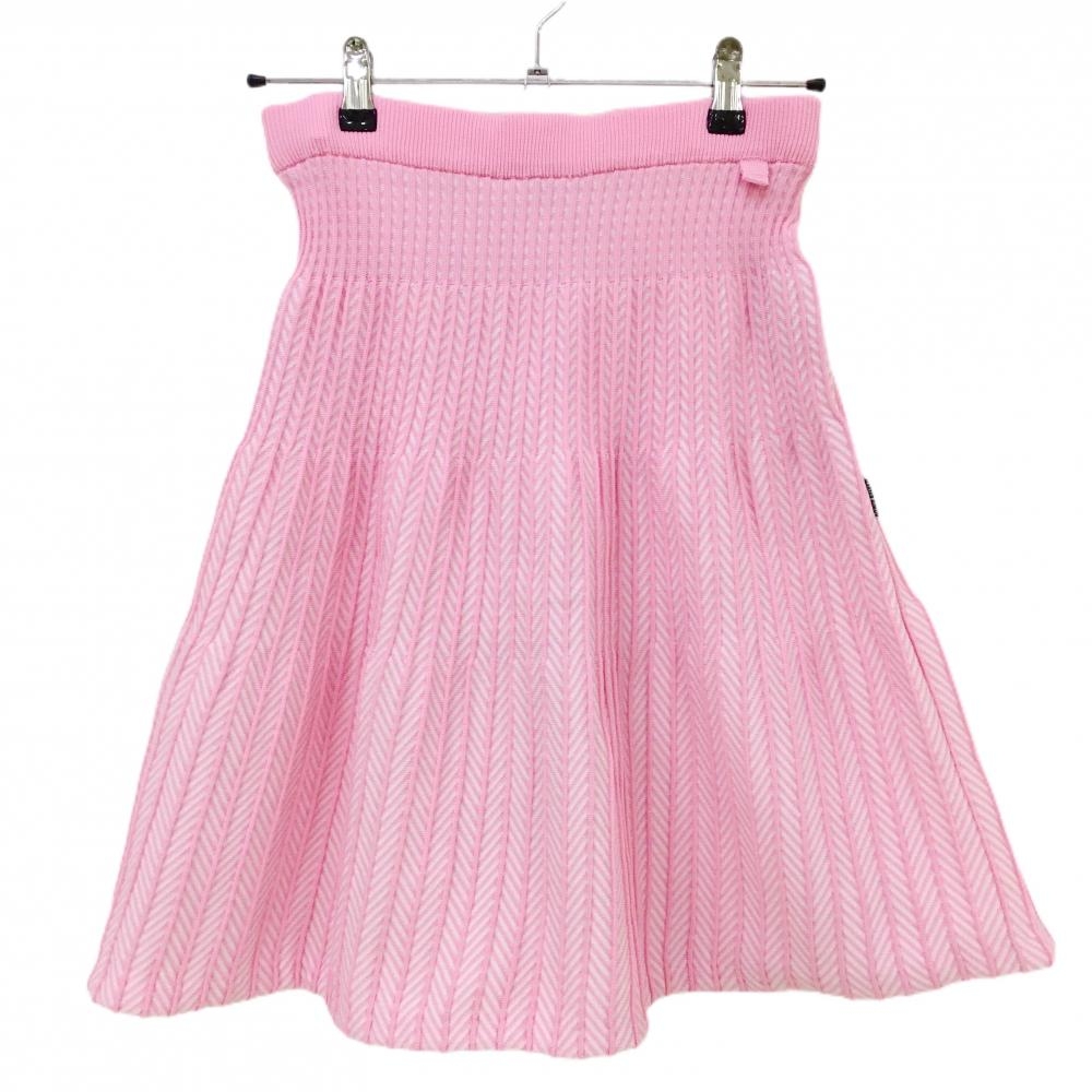 【超美品】マスターバニー ニットスカート ピンク×白 ヘリンボーン柄 レディース 2(L) ゴルフウェア MASTER BUNNY EDITION