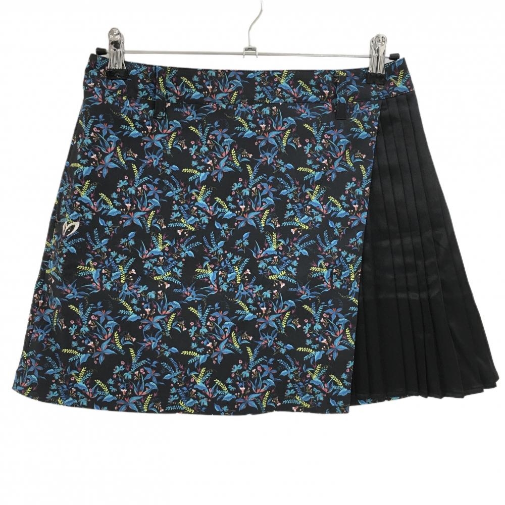 【美品】マスターバニー スカート 黒×ブルー 花柄 一部プリーツ  レディース 1(M) ゴルフウェア MASTER BUNNY EDITION
