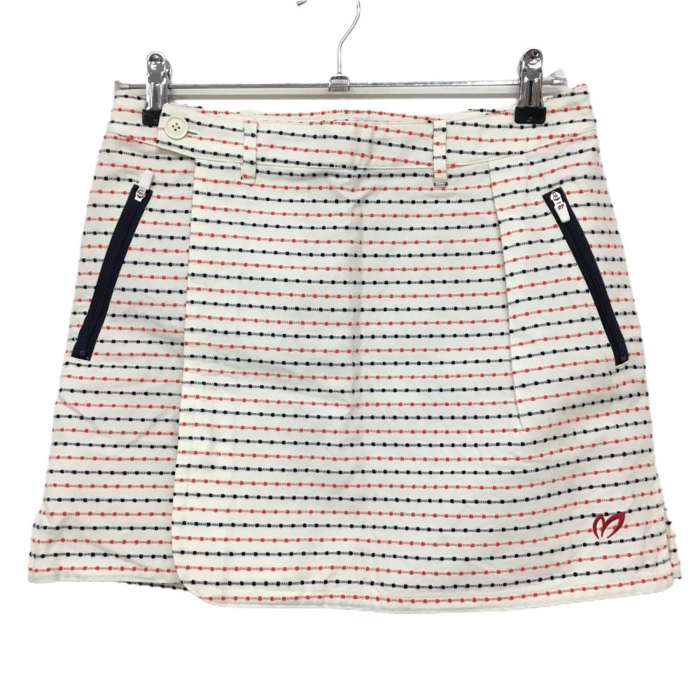 【超美品】マスターバニー 巻きスカート 白×レッド ボーダー風 レディース 1(M) ゴルフウェア MASTER BUNNY EDITION