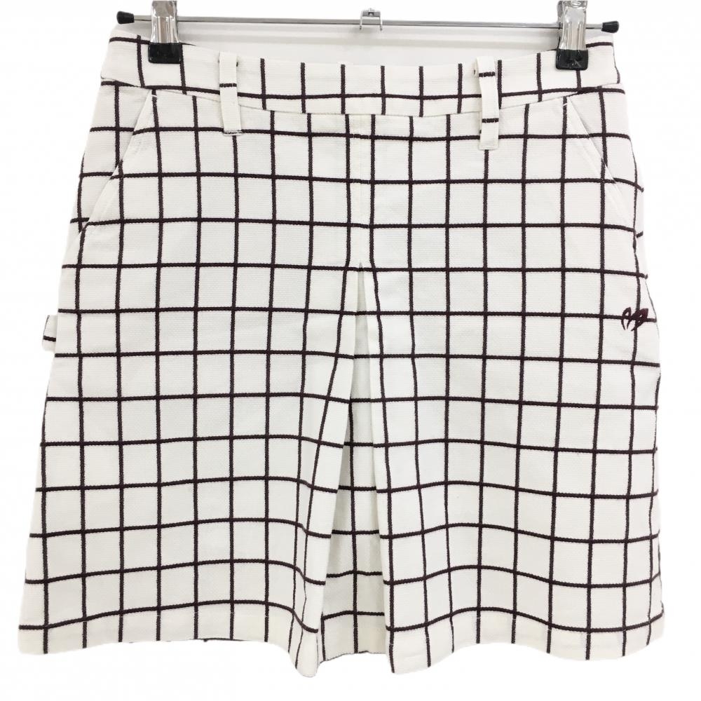 【美品】マスターバニー スカート 白×ボルドー 格子チェック 内側インナーパンツ レディース 1(M) ゴルフウェア MASTER BUNNY EDITION