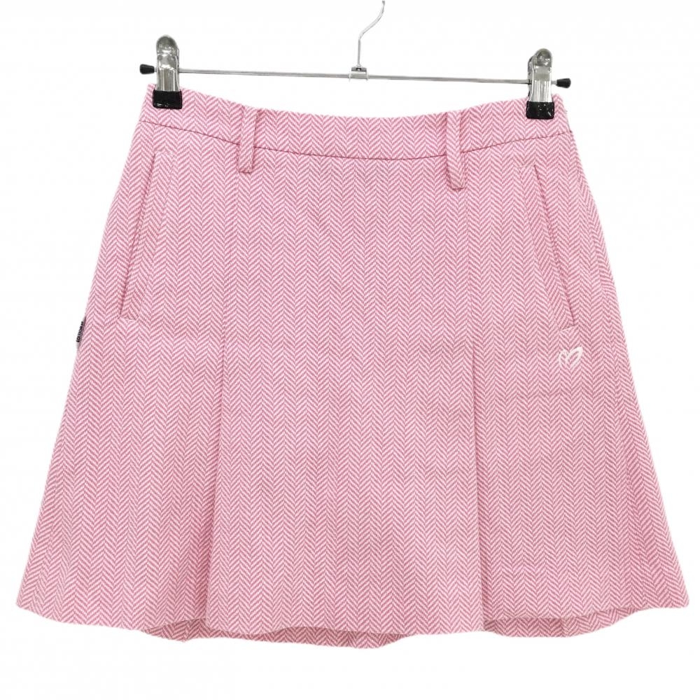 【美品】マスターバニー スカート ピンク×白 ヘリンボーン 内側インナーパンツ レディース 0(S) ゴルフウェア MASTER BUNNY EDITION