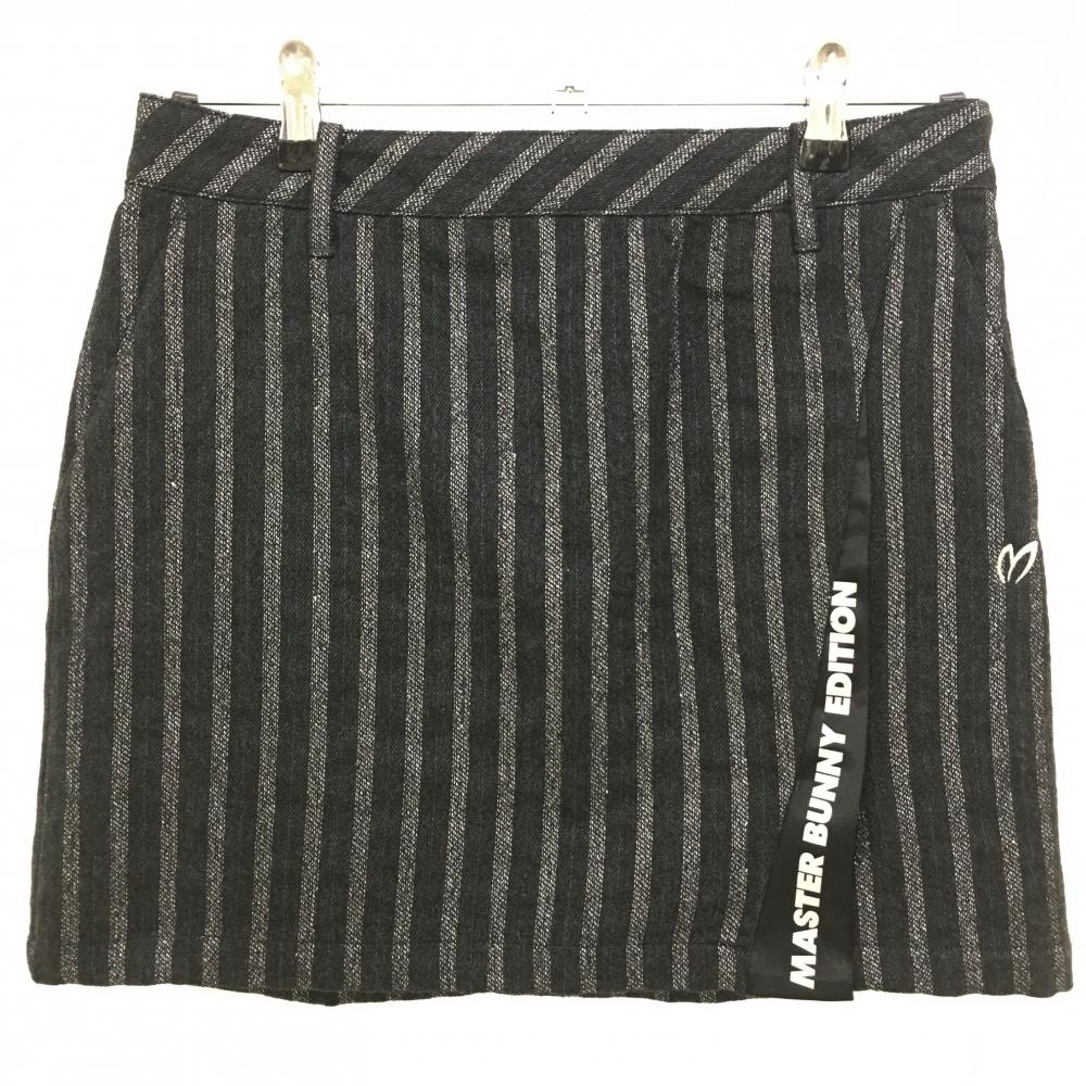 【超美品】マスターバニー スカート グレー×シルバー ストライプ 羊毛混 裏地付き レディース 1(M) ゴルフウェア MASTER BUNNY EDITION