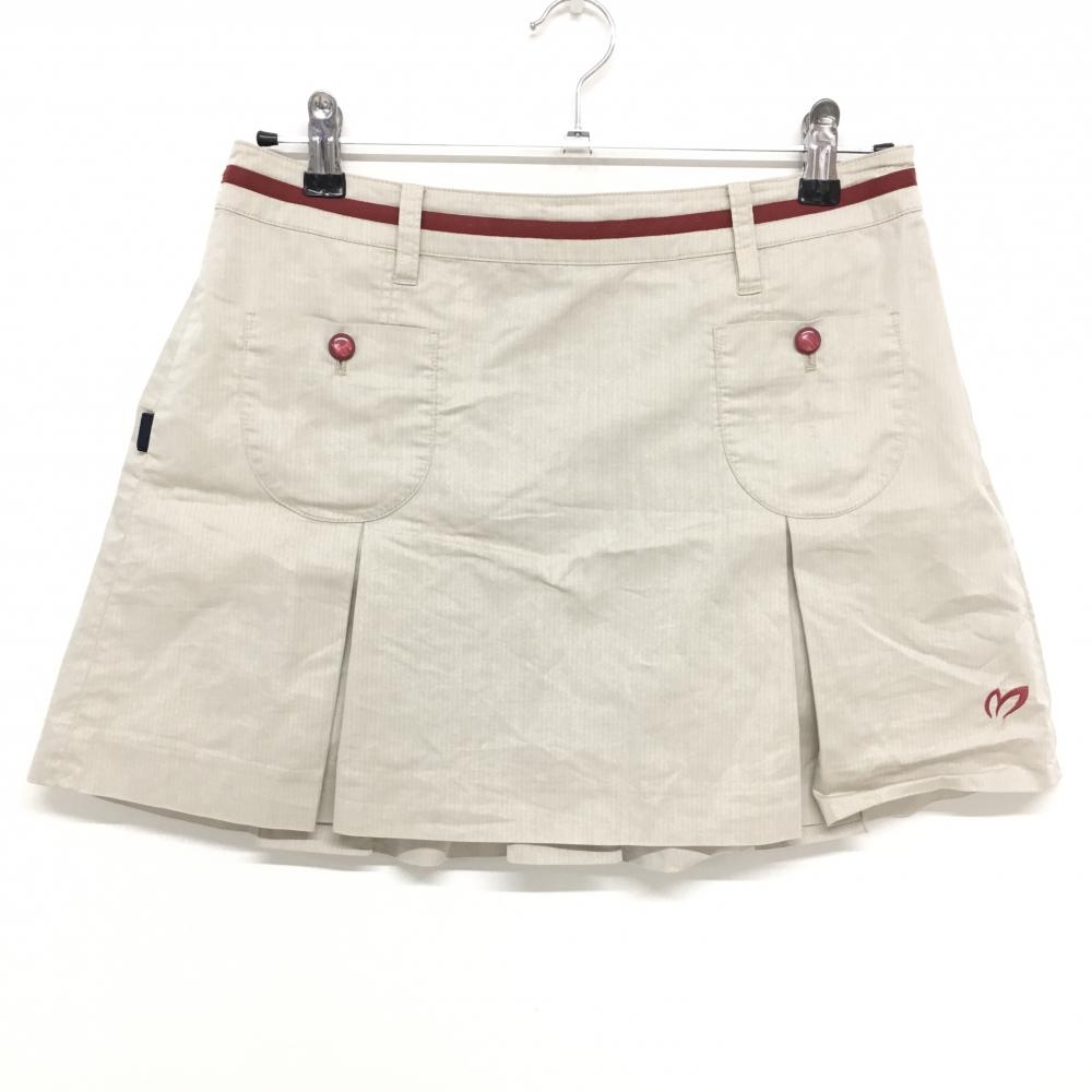 マスターバニー スカート ベージュ×レッド ストライプ織生地 ベルト部ライン レディース 2(L) ゴルフウェア MASTER BUNNY EDITION