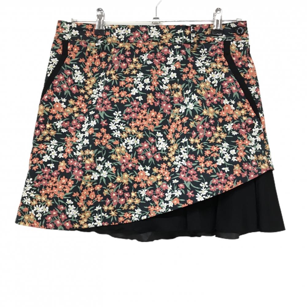 【新品】マスターバニー スカート 黒×マルチカラー 花柄 リバティ ストレッチ レディース 2(L) ゴルフウェア MASTER BUNNY EDITION