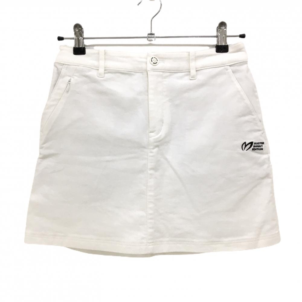 【美品】マスターバニー スカート 白 微起毛素材 ストレッチ ウエスト一部ゴム レディース 1(M) ゴルフウェア MASTER BUNNY EDITION