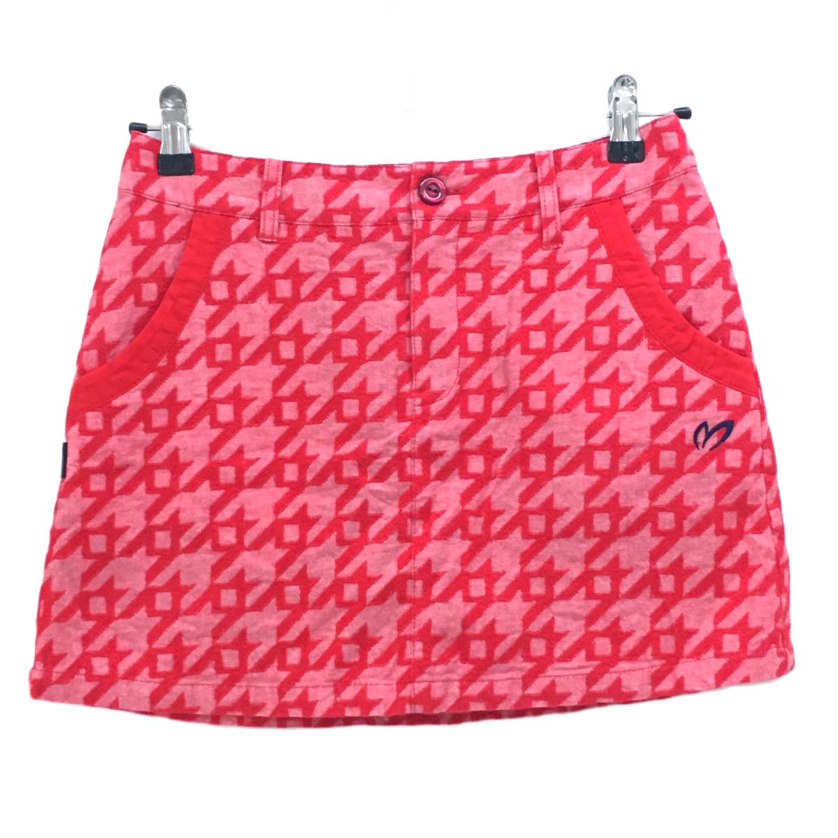 【超美品】マスターバニー スカート レッド 千鳥格子刺しゅう総柄  レディース 0(S) ゴルフウェア MASTER BUNNY EDITION