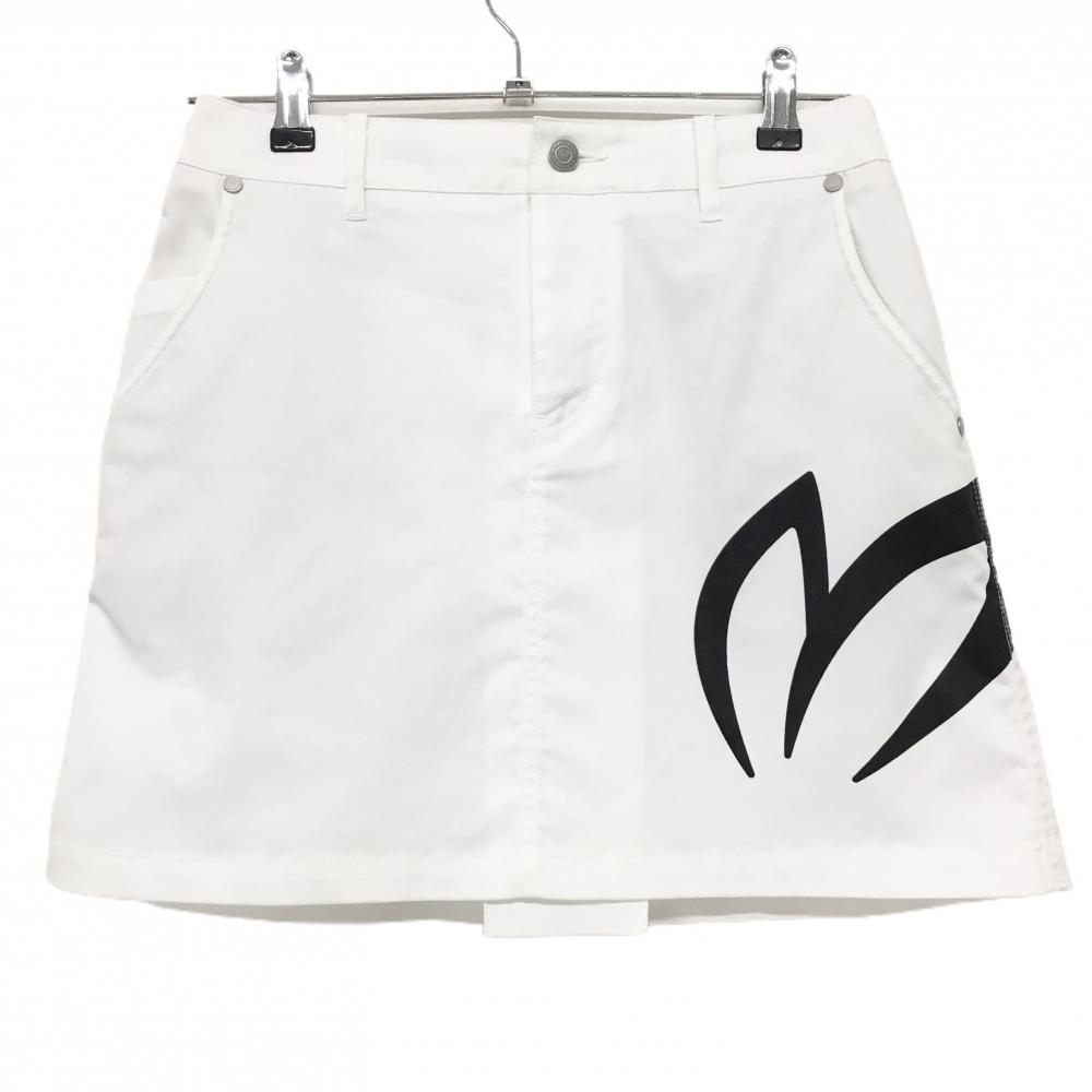 【美品】マスターバニー スカート 白×黒 10周年 ロゴプリント ストレッチ レディース 0(S) ゴルフウェア MASTER BUNNY EDITION