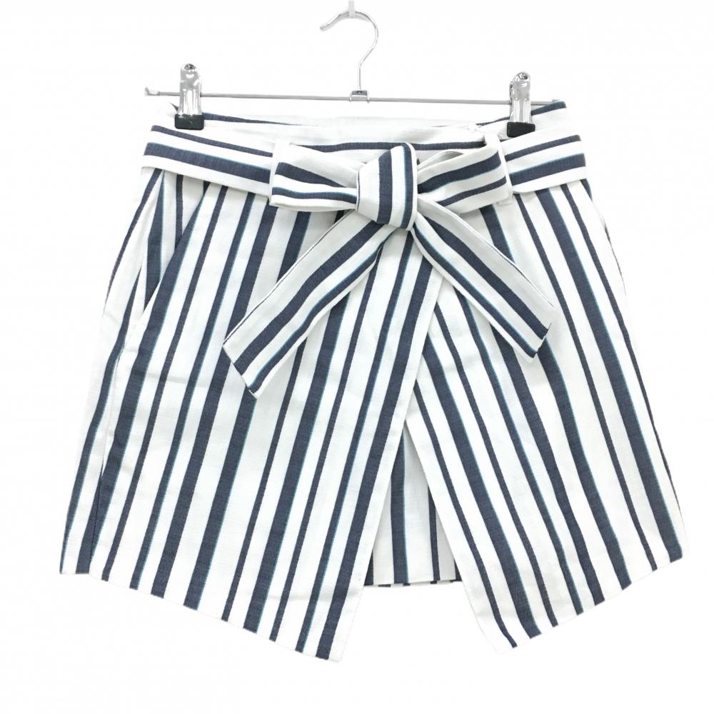 【新品】マスターバニー スカート 白×ネイビー ストライプ 麻混  レディース 0(S) ゴルフウェア MASTER BUNNY EDITION