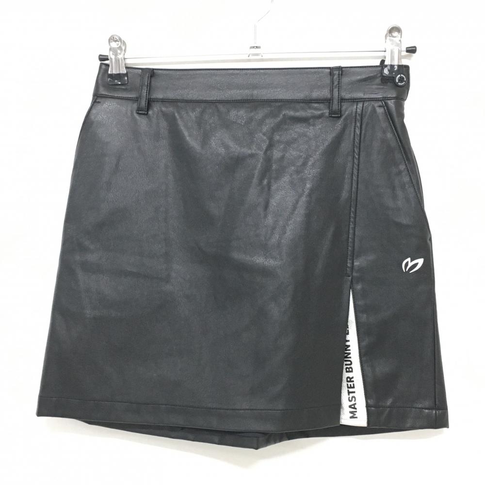 【美品】マスターバニー スカート 黒×シルバー 合成皮革 ウエスト一部ゴム 裏地付 レディース 0(S) ゴルフウェア MASTER BUNNY EDITION