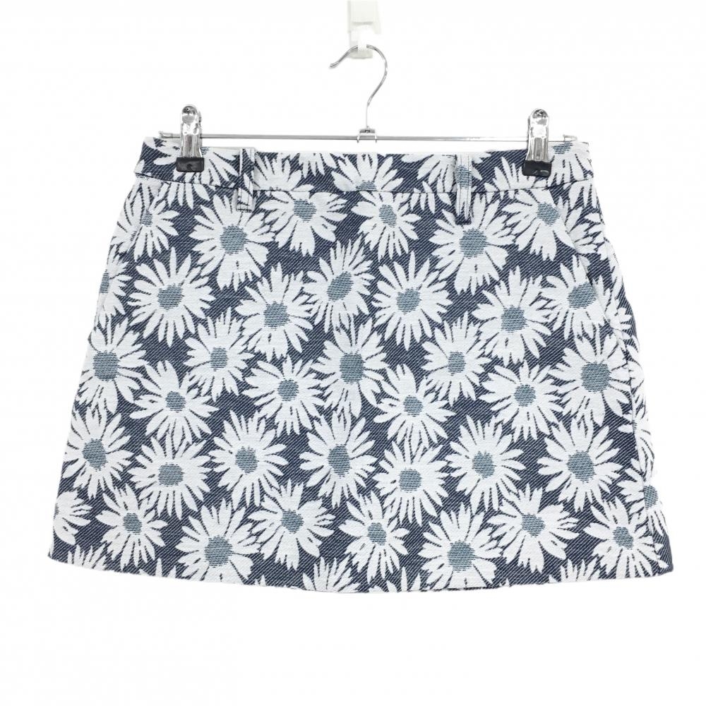 【超美品】マスターバニー スカート ネイビー×白 花柄 内側インナーパンツ  レディース 2(L) ゴルフウェア MASTER BUNNY EDITION