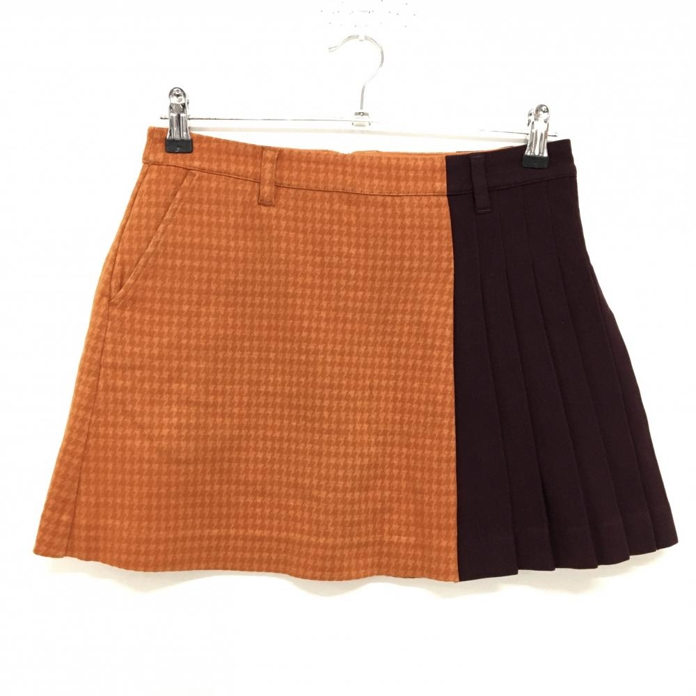 【美品】マスターバニー スカート オレンジ×ボルドー サイドプリーツ 裏微起毛  レディース 0(S) ゴルフウェア MASTER BUNNY EDITION