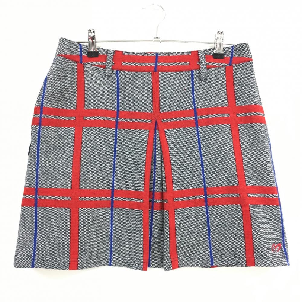 【超美品】マスターバニー スカート グレー×レッド 格子 微起毛 裏地付 レディース 2(L) ゴルフウェア MASTER BUNNY EDITION