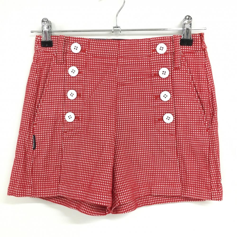 【超美品】マスターバニー キュロットスカート レッド×白 凹凸千鳥格子柄 レディース 00(XS) ゴルフウェア MASTER BUNNY EDITION