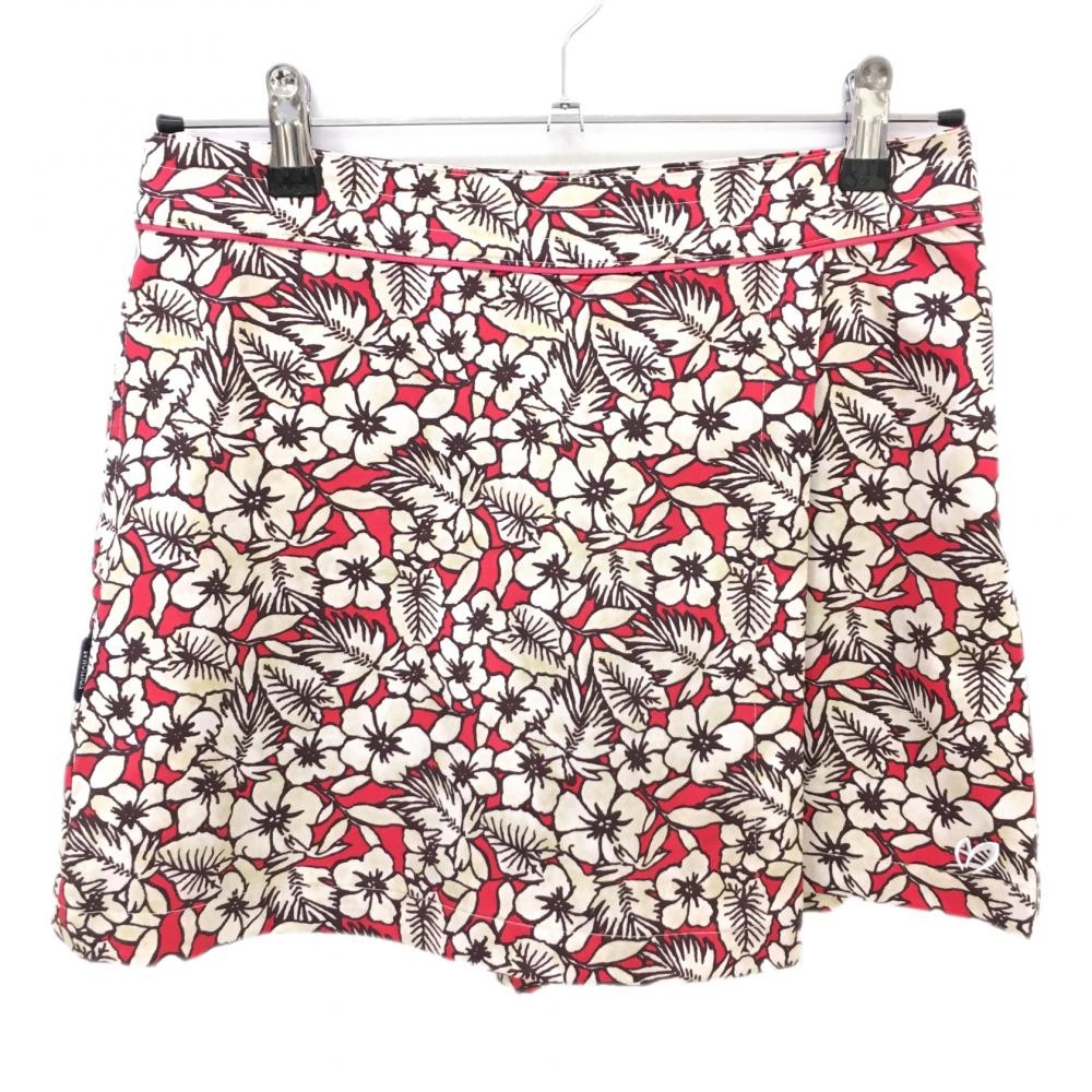 【超美品】マスターバニー キュロットスカート レッド×ベージュ 花柄 ストレッチ  レディース 0(S) ゴルフウェア MASTER BUNNY EDITION