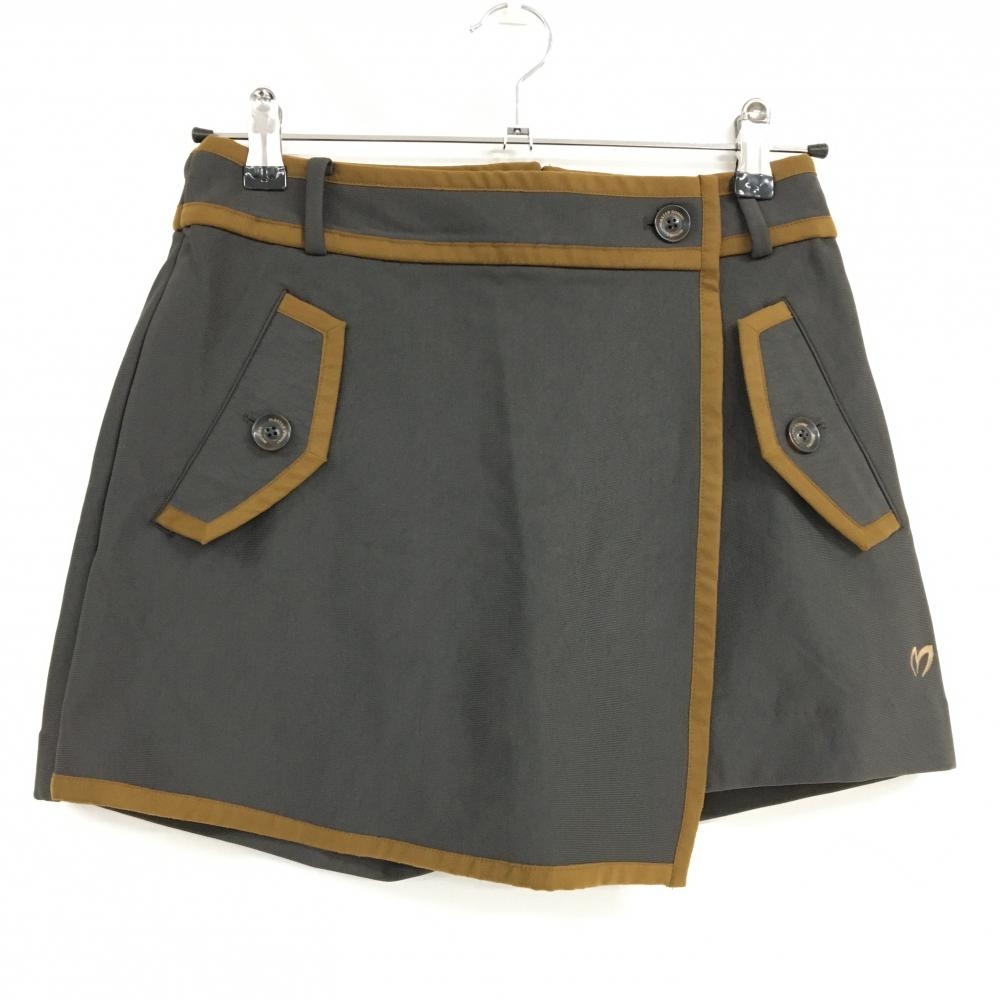 【超美品】マスターバニー キュロットスカート グレー×ブラウン 裏起毛 ストレッチ レディース 0(S) ゴルフウェア MASTER BUNNY EDITION