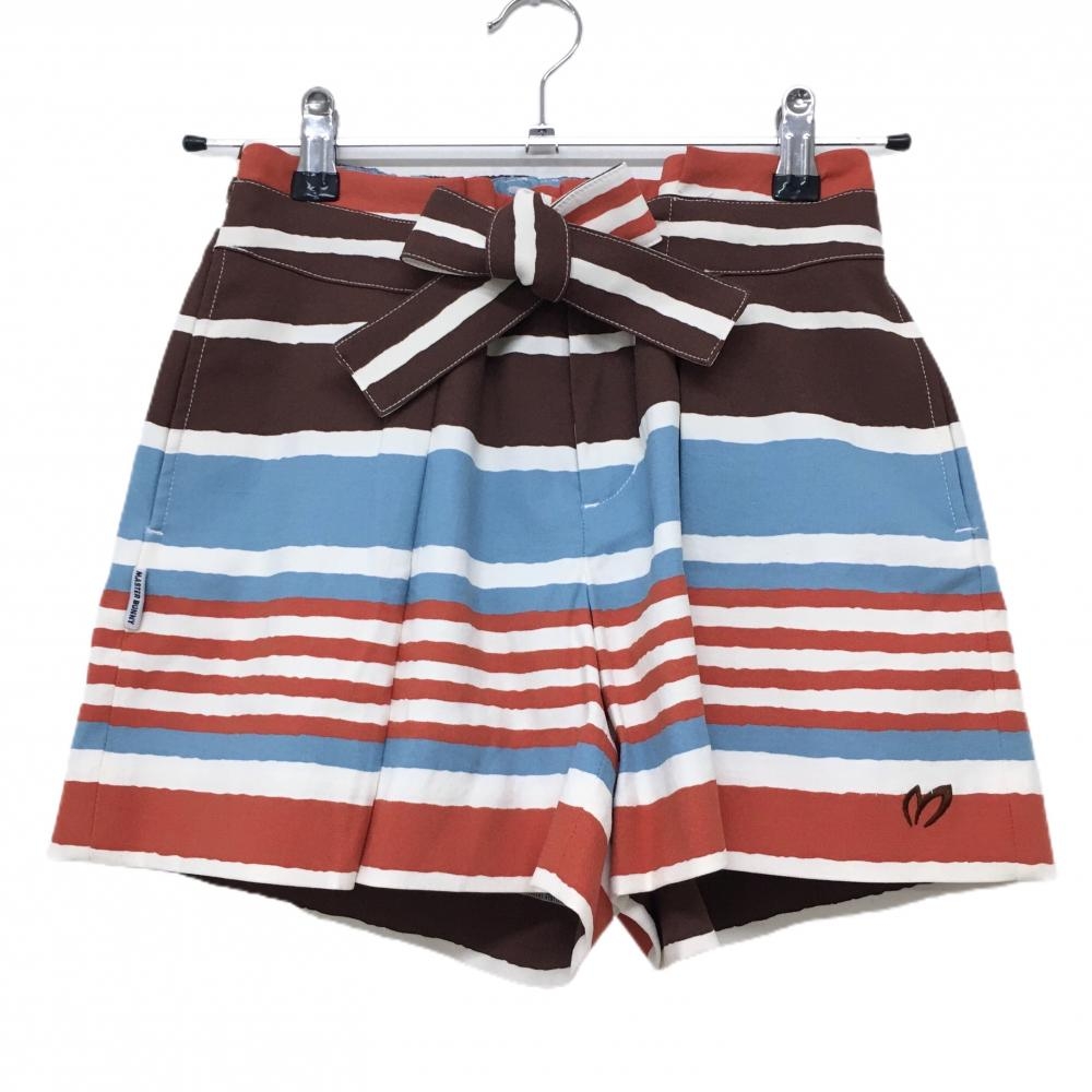 【新品】マスターバニー キュロットスカート ブラウン×オレンジレッド ボーダー  レディース 0(S) ゴルフウェア MASTER BUNNY EDITION